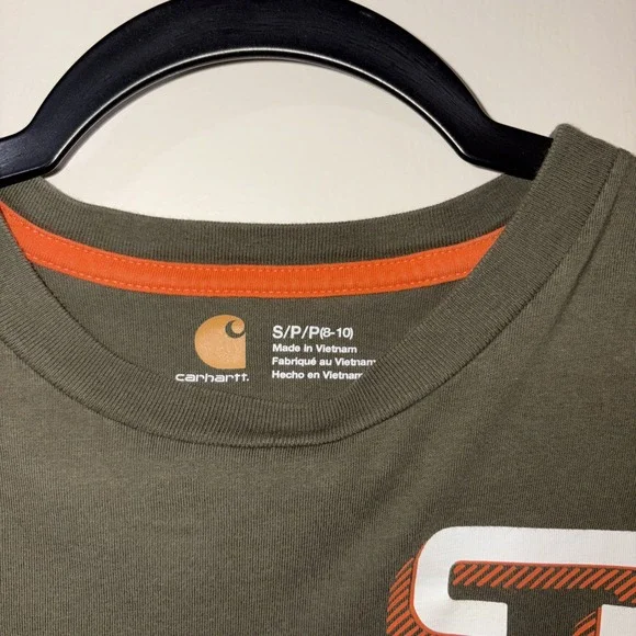 Carhartt Kids Long Sleeve Shirt Olive Green Size Small 8-10 100% Cotton Durable - Picture 1 of 2